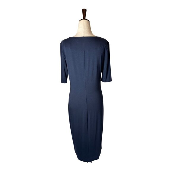 Diane Von Furstenberg Dress Women Medium Navy Blue Half Sleeve Knit Midi Sheath‎ - Picture 2 of 7